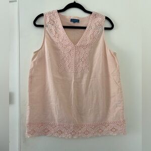 Antibes Blanc Women's Pink Lace Trim Sleeveless Top size XL (S102)